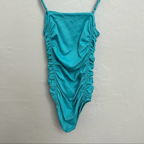 Free People Intimately On Your Side Ruched Teal Bodysuit - Picture 2 of 4